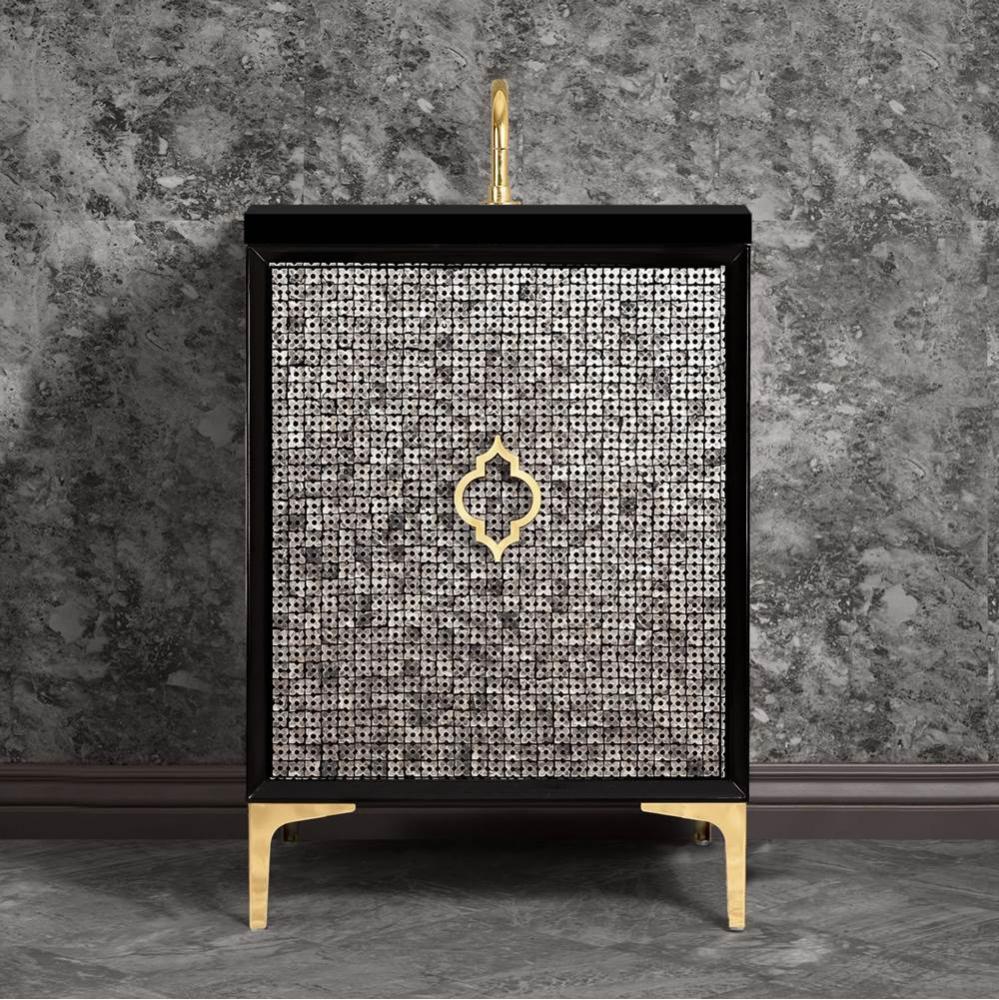 MOTHER OF PEARL with Arabesque Pull 30'' Wide Vanity, Black, Polished Brass Hardware, 30