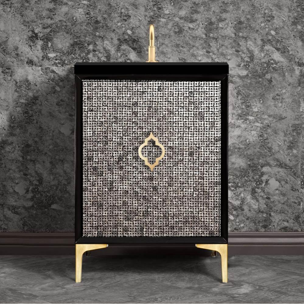 MOTHER OF PEARL with Arabesque Pull 24'' Wide Vanity, Black, Satin Brass Hardware, 24&ap