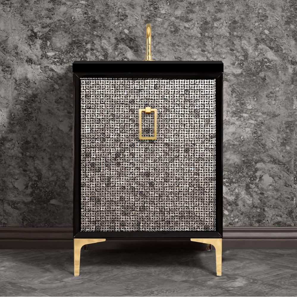 MOTHER OF PEARL with Coach Pull 30'' Wide Vanity, Black, Satin Brass Hardware, 30'&