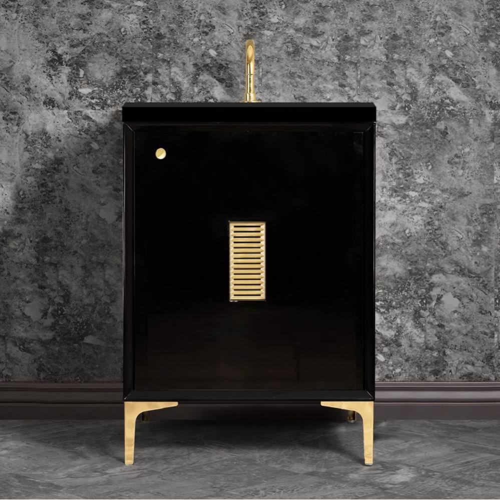 FRAME with Louver Grate 30'' Wide Vanity, Black, Satin Brass Hardware, 30'' x