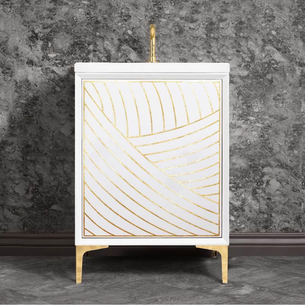 LATEEN 30'' Wide Vanity, White, Polished Brass Hardware, 30'' x 22''