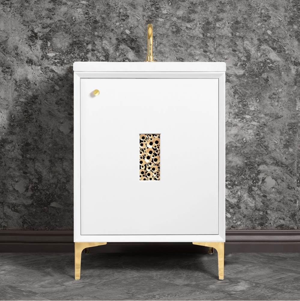 FRAME with Coral Grate 30'' Wide Vanity, White, Satin Nickel Hardware, 30'' x