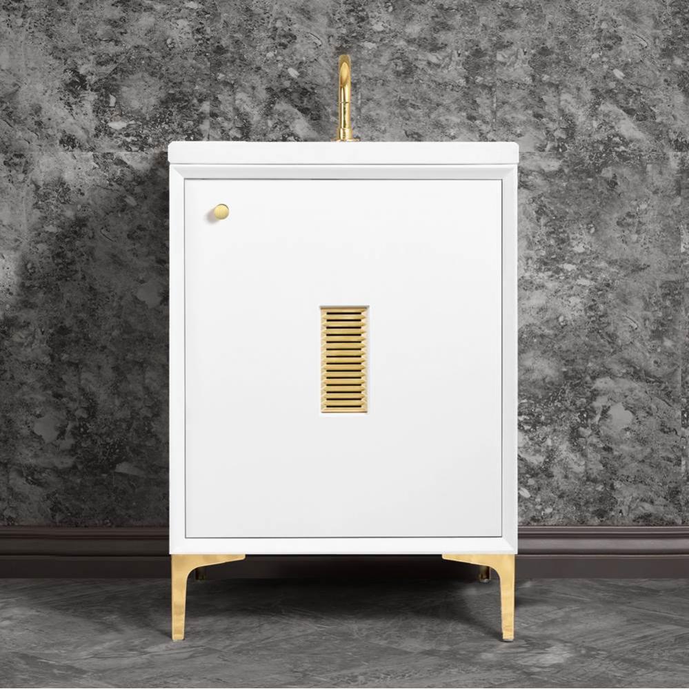 FRAME with Louver Grate 30'' Wide Vanity, White, Satin Brass Hardware, 30'' x