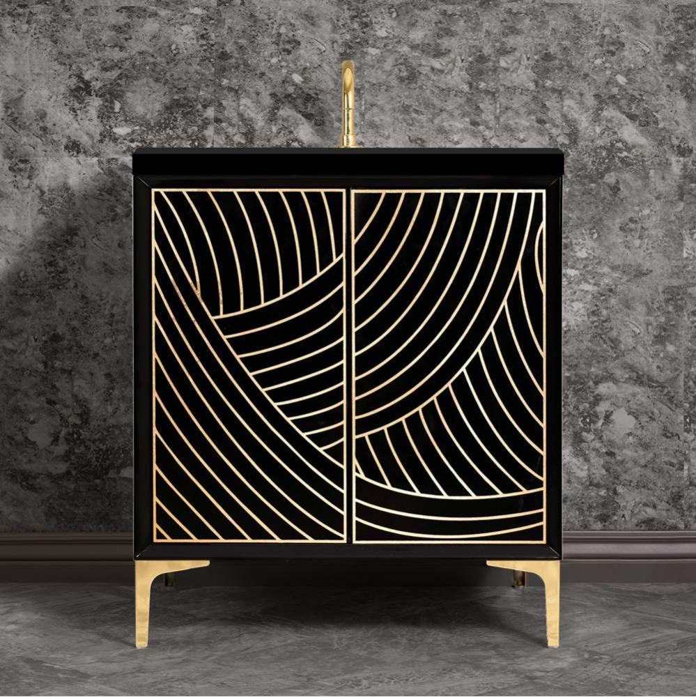 LATEEN 30'' Wide Vanity, Black, Polished Brass Hardware, 30'' x 22''