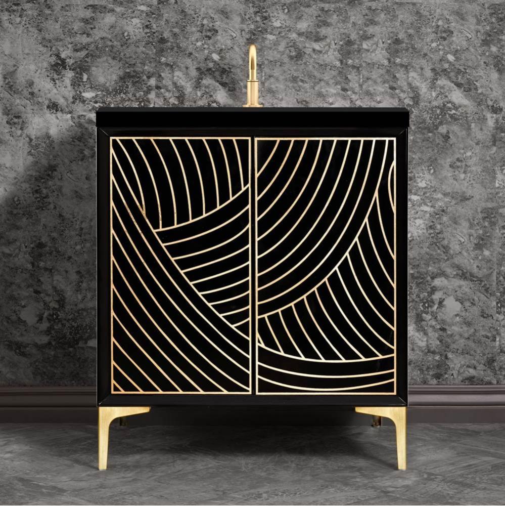 LATEEN 30'' Wide Vanity, Black, Satin Brass Hardware, 30'' x 22'' x