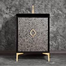 Linkasink VAN24B-006-SB - MOTHER OF PEARL with Arabesque Pull 24'' Wide Vanity, Black, Satin Brass Hardware, 24&ap