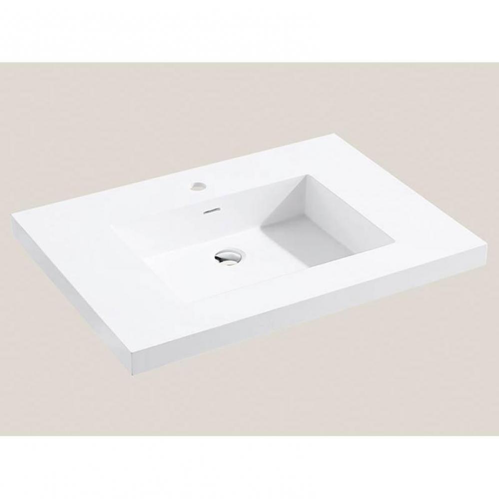 X-Stone Top/Basin, 30'' x 18'' x 1-1/2'', Glossy White, Single Fauce