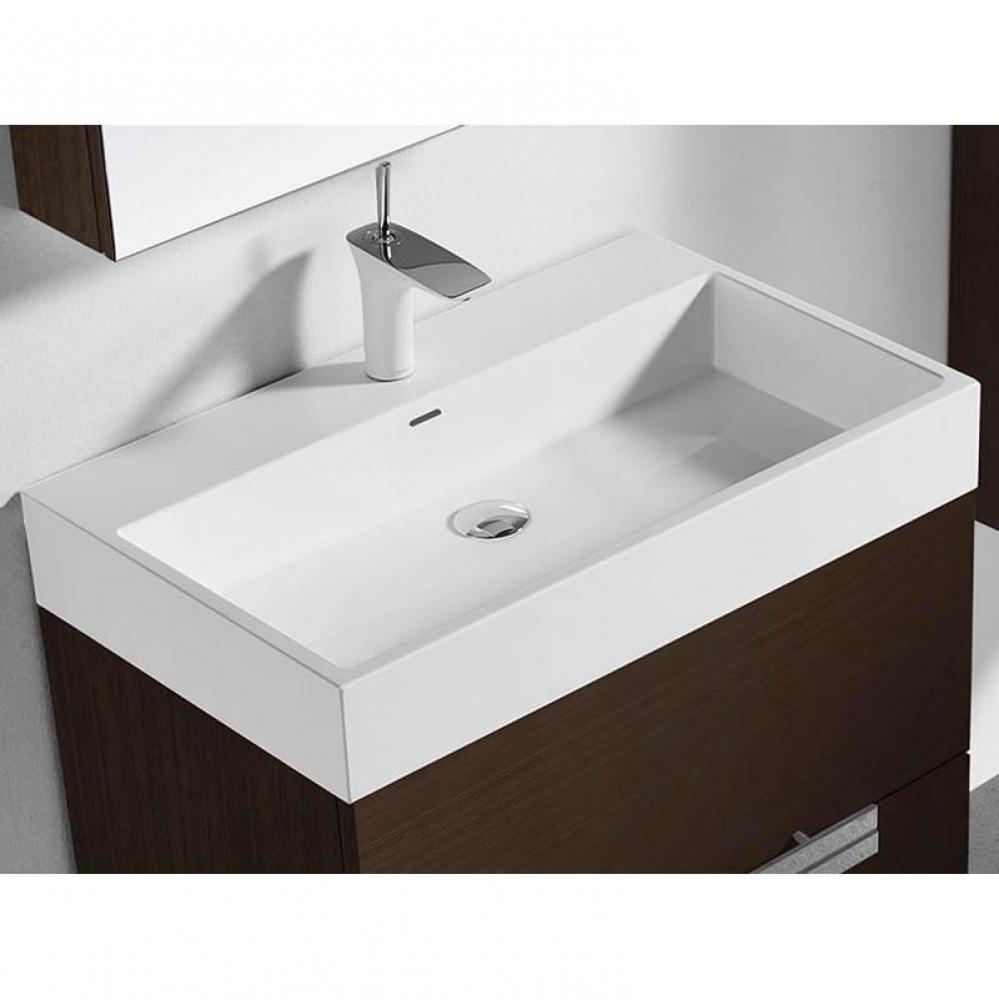 X-Stone Trough Sink, 24'' x 18'' x 4-1/2'', Glossy White, Single Fau