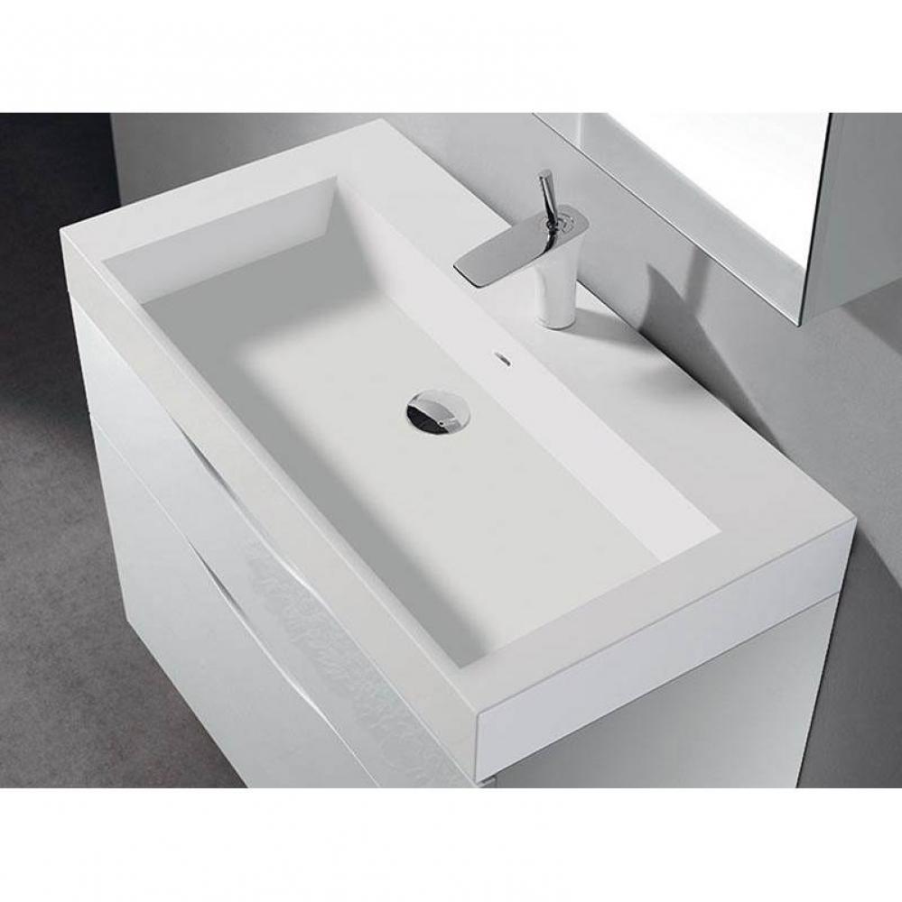 X-Stone Trough Sink, 36'' x 18'' x 4-1/2'', Glossy White, No Faucet