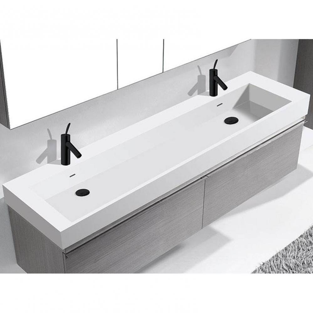 X-Stone Trough Sink, 60'' x 18'' x 4-1/2'', Glossy White, Single Fau