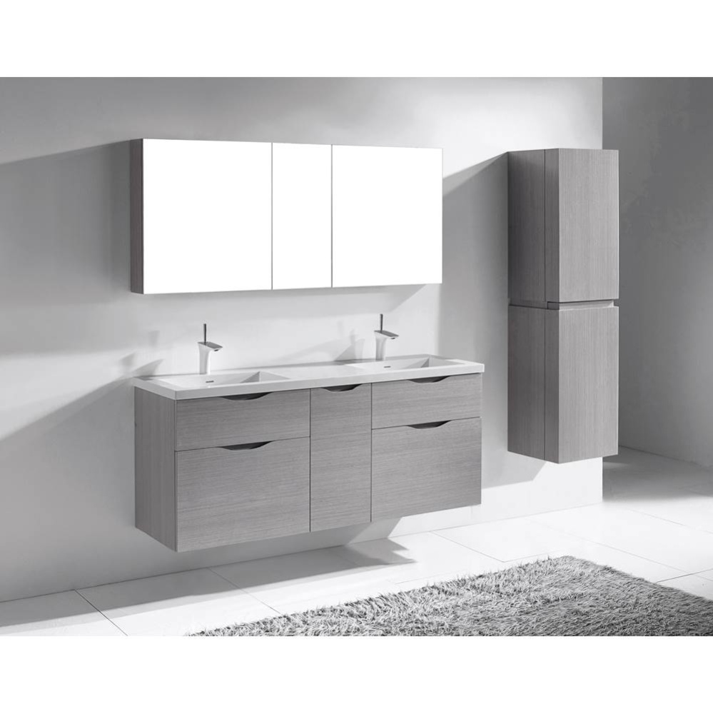 Bolano 60D'' Wall hung Vanity Cabinet Ash Grey Finish