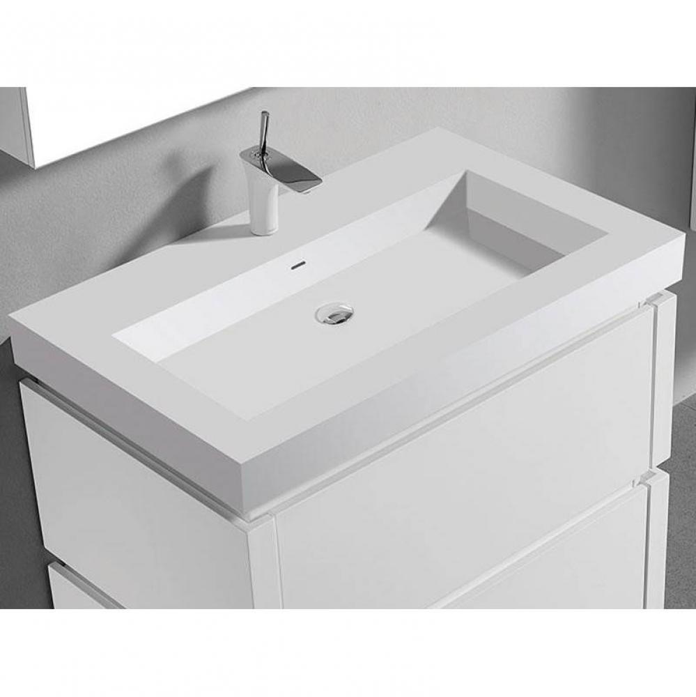 X-Stone Trough Sink, 36'' x 22'' x 4-1/2'', Glossy White, Single Fau