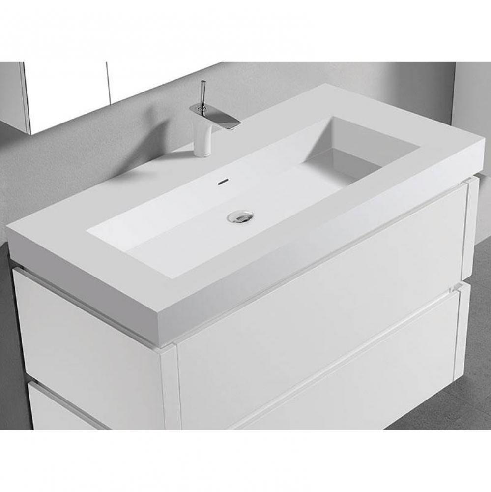 X-Stone Trough Sink, 42'' x 22'' x 4-1/2'', Glossy White, Single Fau