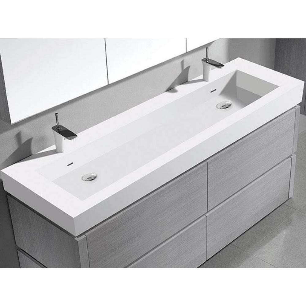X-Stone Trough Sink, 60'' x 22'' x 4-1/2'', Glossy White, Single Fau
