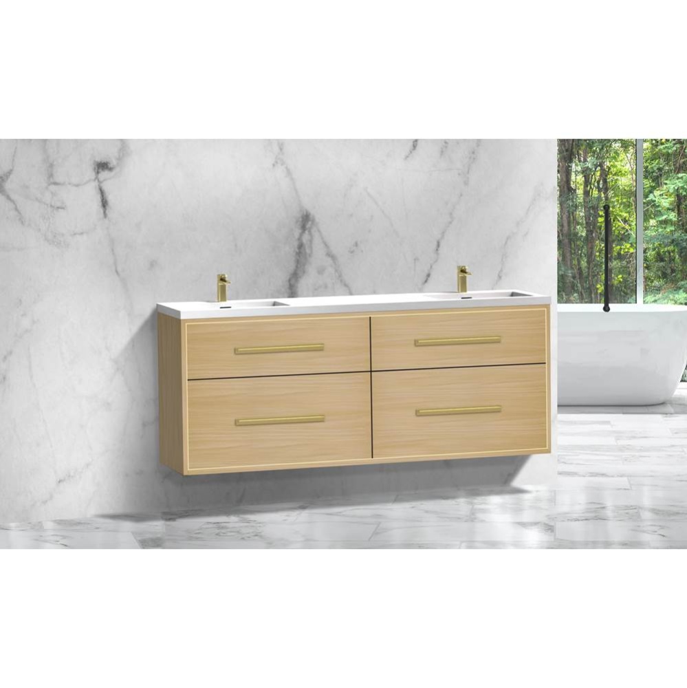 Apogee 72D'' Wall hung Vanity Cabinet in Natural Oak/HW: Polished Chrome(PC)