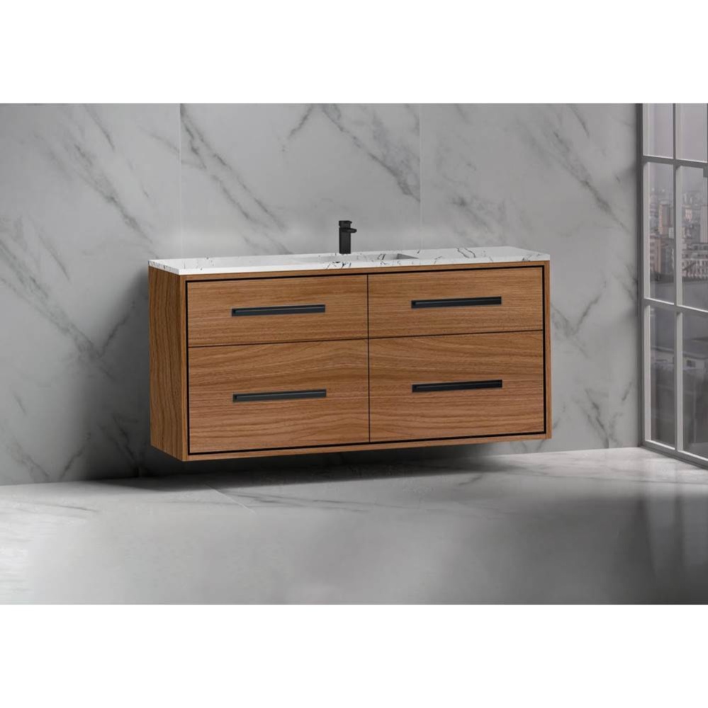 Apogee 60C'' Wall hung Vanity Cabinet in Natural Walnut/HW: Polished Chrome(PC)