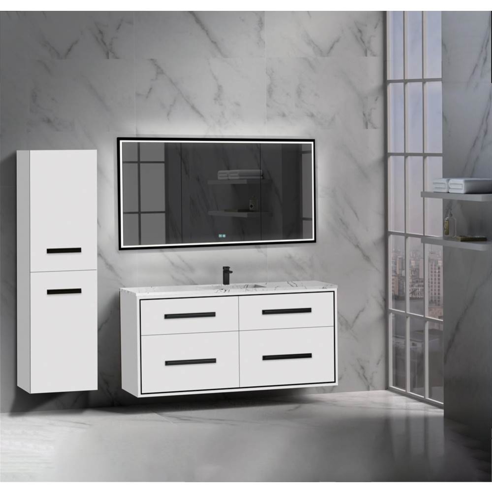 Apogee 60C'' Wall hung Vanity Cabinet in White/HW: Polished Chrome(PC)