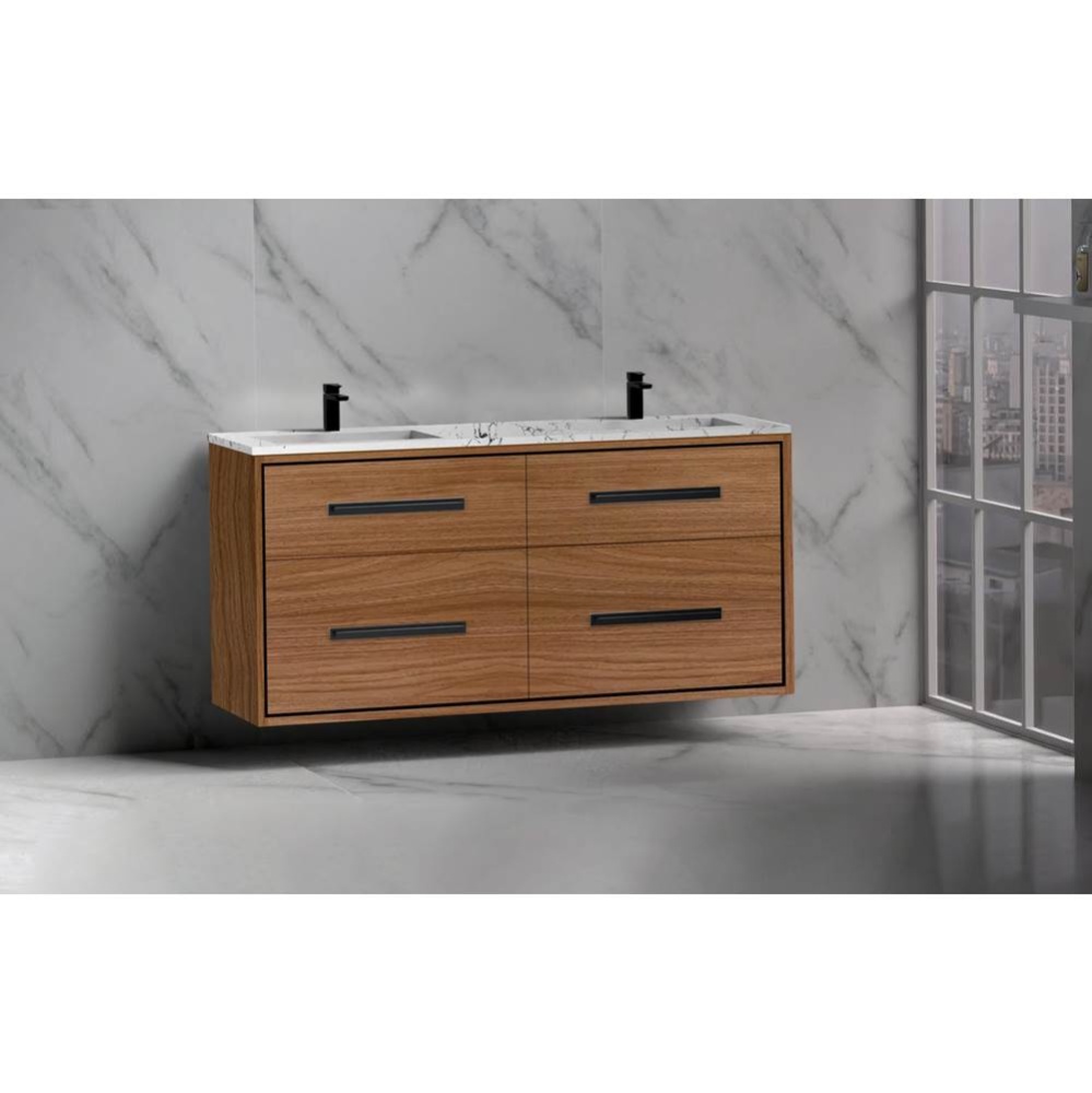 Apogee 60D'' Wall hung Vanity Cabinet in Natural Walnut/HW: Polished Chrome(PC)
