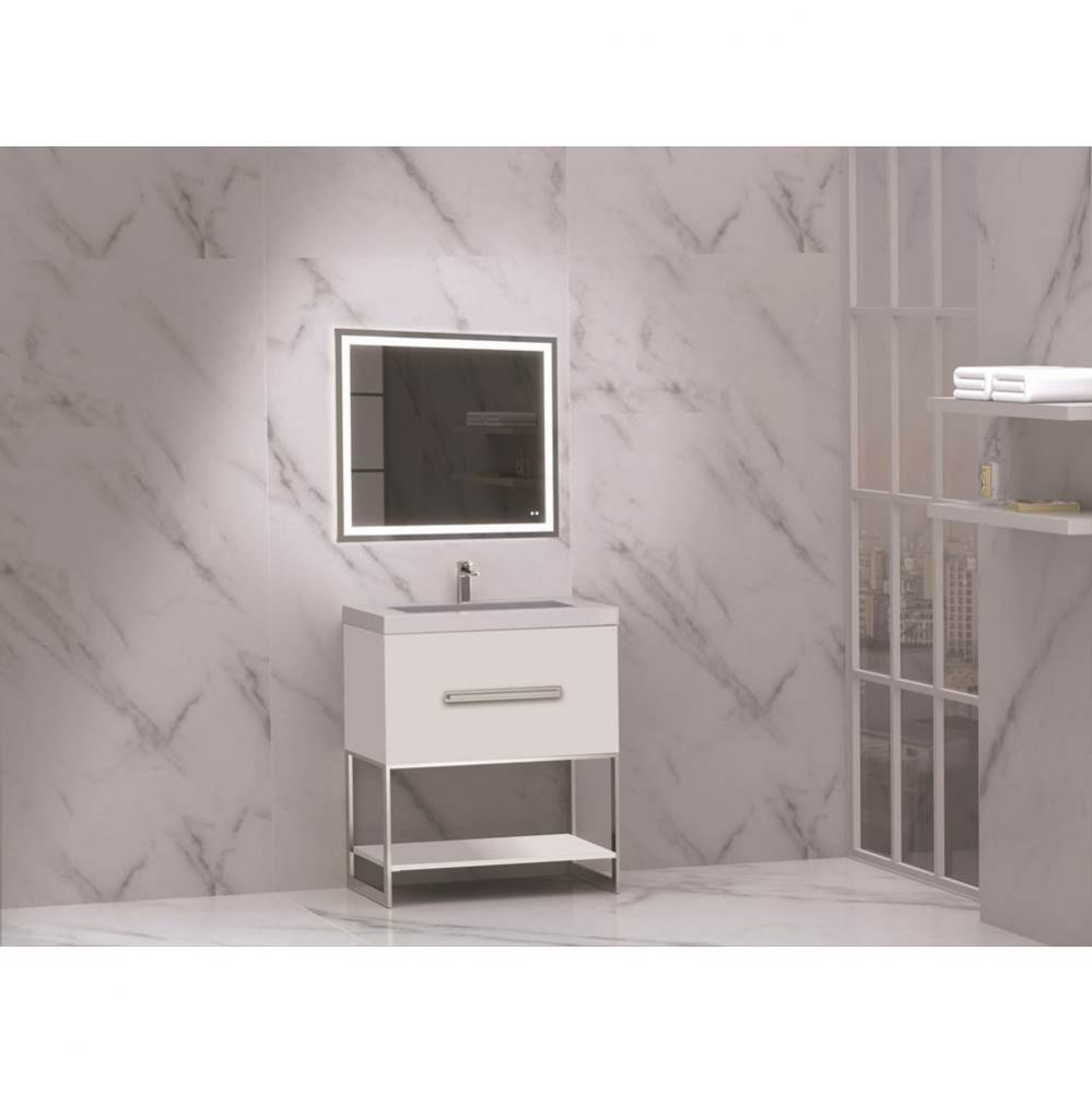 Loft 30'' Free Standing Vanity Cabinet White/HW: Satin Brass(SB)