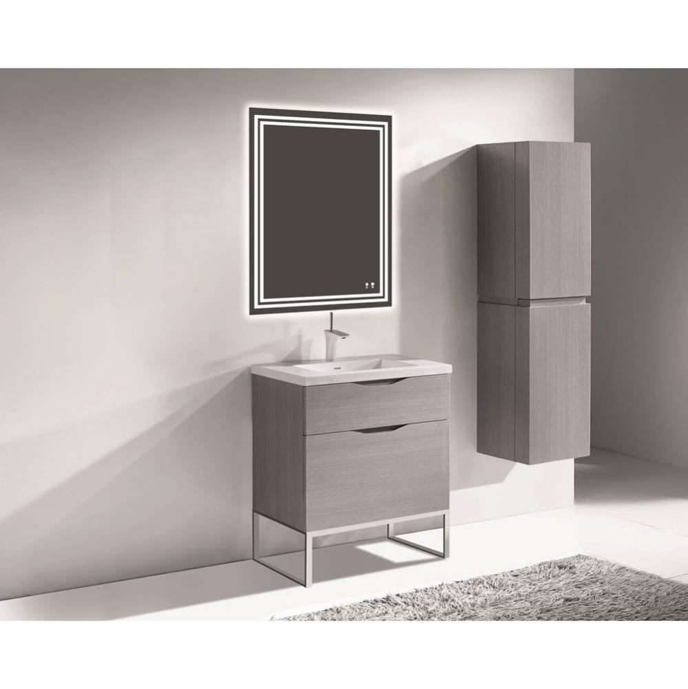 Milano 30'' Free Standing Vanity Cabinet Ash Grey/HW: Polished Chrome(PC)