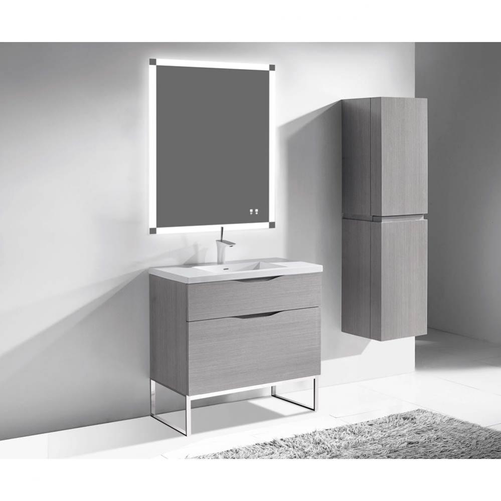 Milano 36'' Free Standing Vanity Cabinet Ash Grey/HW: Polished Chrome(PC)