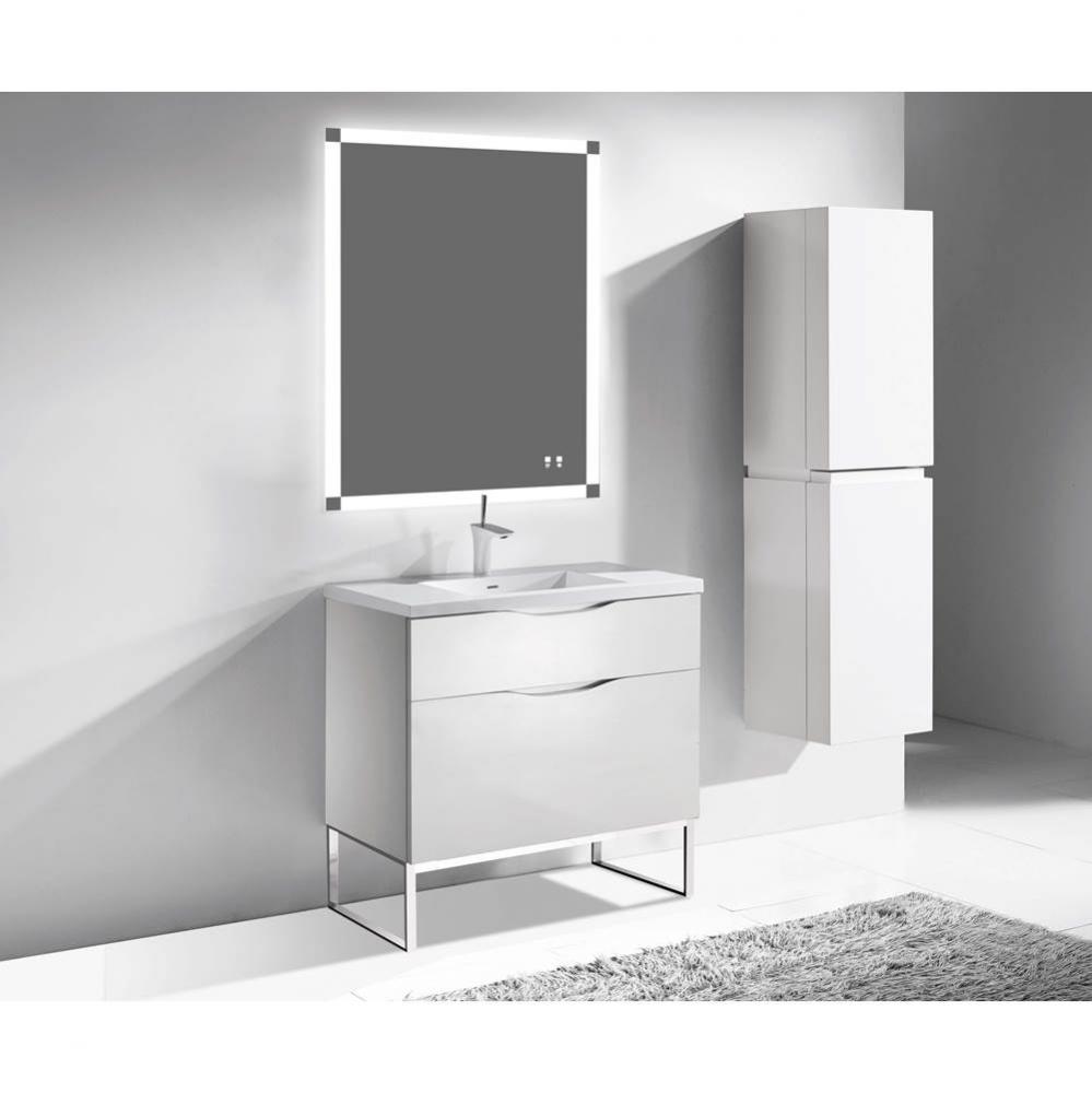 Milano 42'' Free Standing Vanity Cabinet White/HW: Polished Chrome(PC)