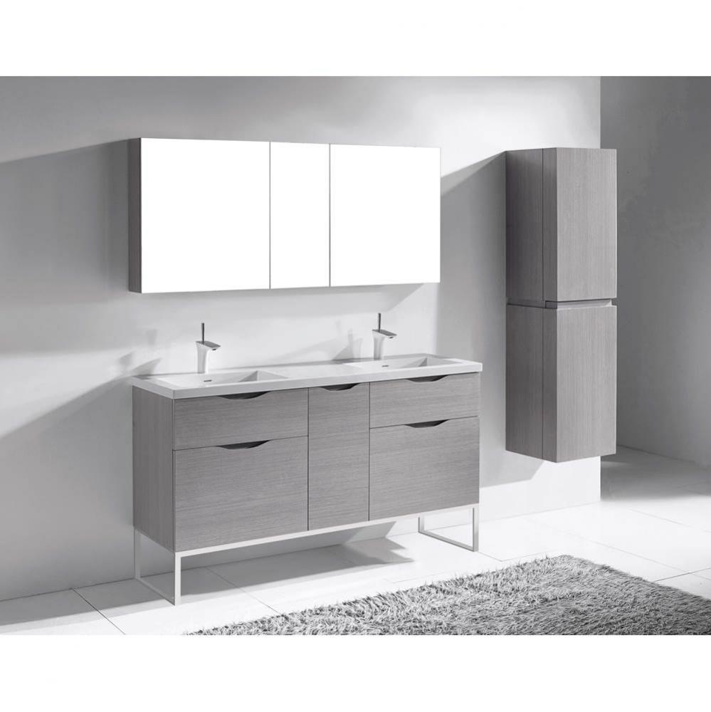 Milano 60D'' Free Standing Vanity Cabinet Ash Grey/HW: Polished Chrome(PC)