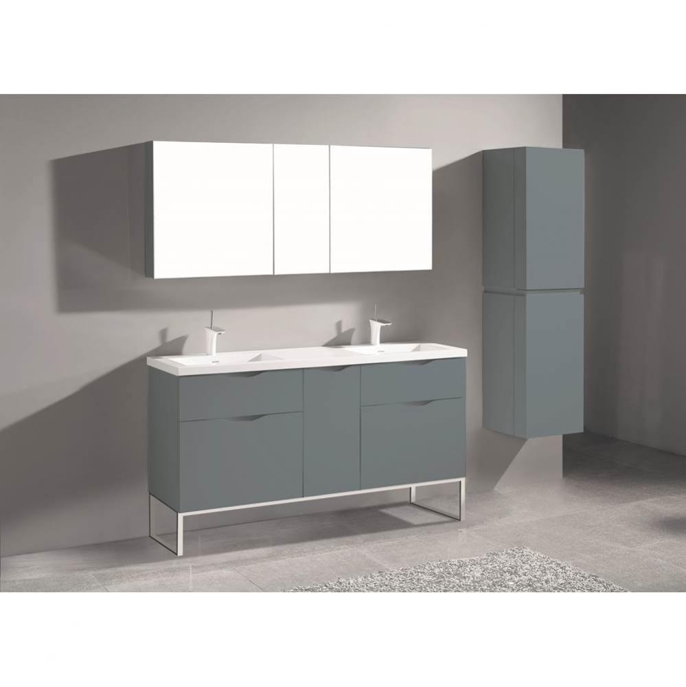 Milano 60D'' Free Standing Vanity Cabinet Studio Grey/HW: Polished Chrome(PC)