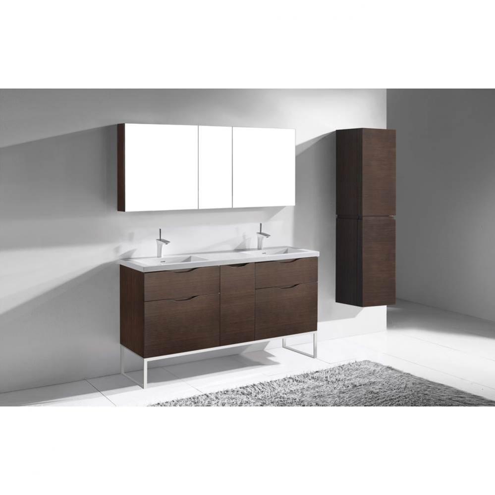 Milano 60D'' Free Standing Vanity Cabinet Walnut/HW: Polished Chrome(PC)