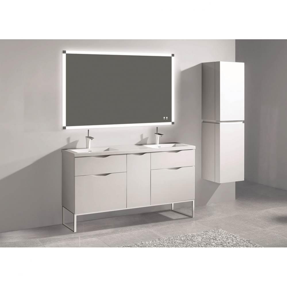 Milano 60D'' Free Standing Vanity Cabinet White/HW: Polished Chrome(PC)