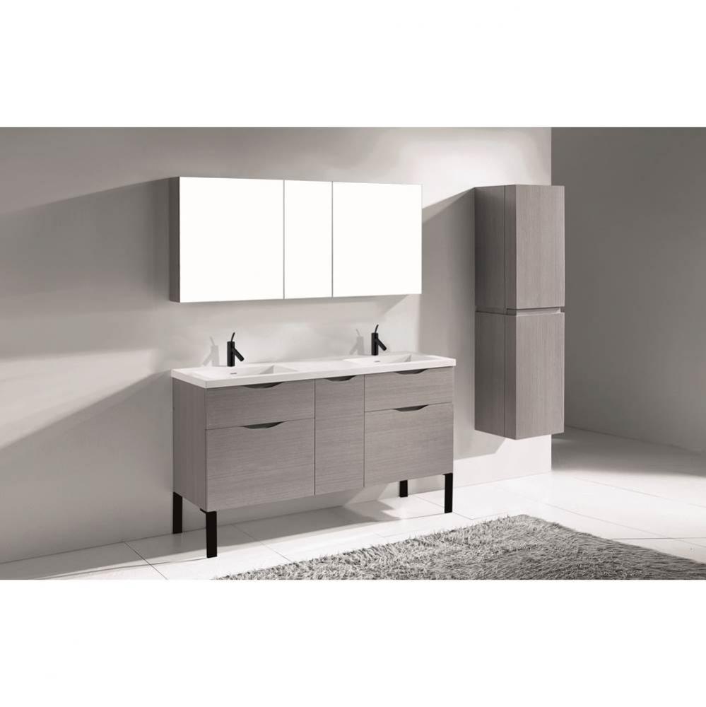 Milano 60D'' Free Standing Vanity Cabinet Ash Grey/HW: Polished Chrome(PC)