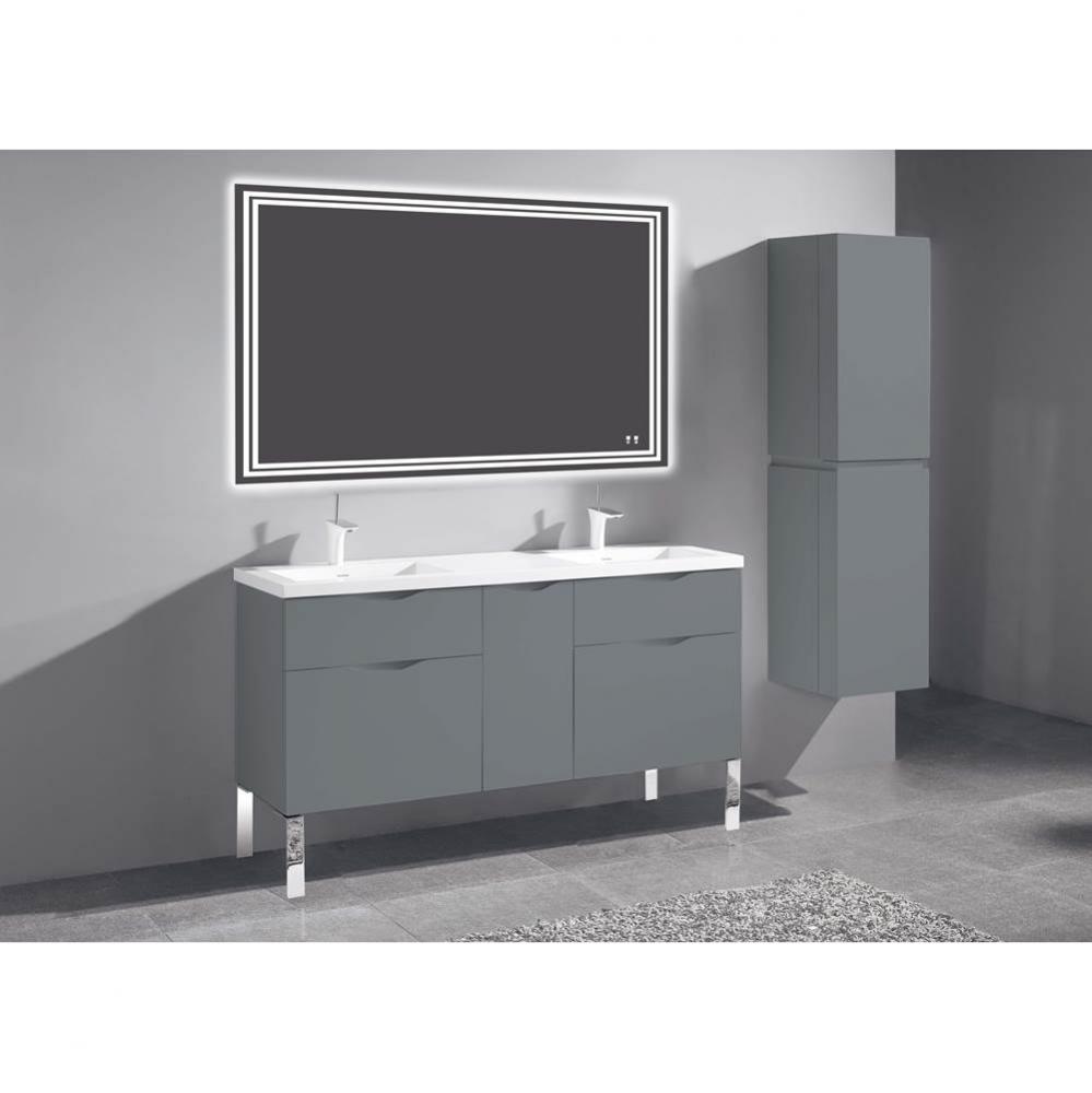Milano 60D'' Free Standing Vanity Cabinet Studio Grey/HW: Polished Chrome(PC)