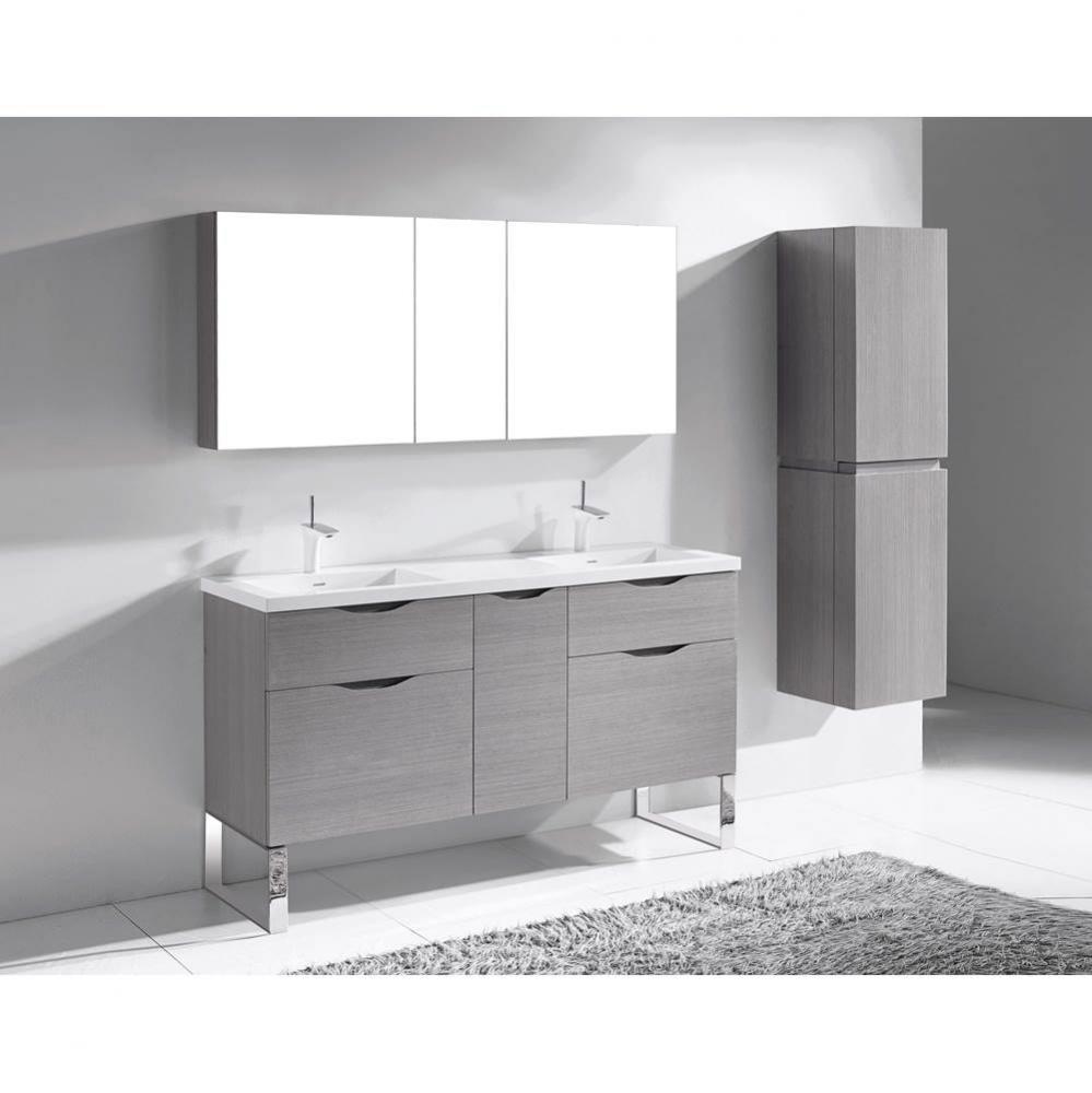 Milano 60D'' Free Standing Vanity Cabinet Ash Grey/HW: Polished Chrome(PC)
