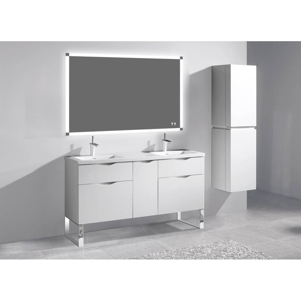 Milano 60D'' Free Standing Vanity Cabinet White/HW: Polished Chrome(PC)