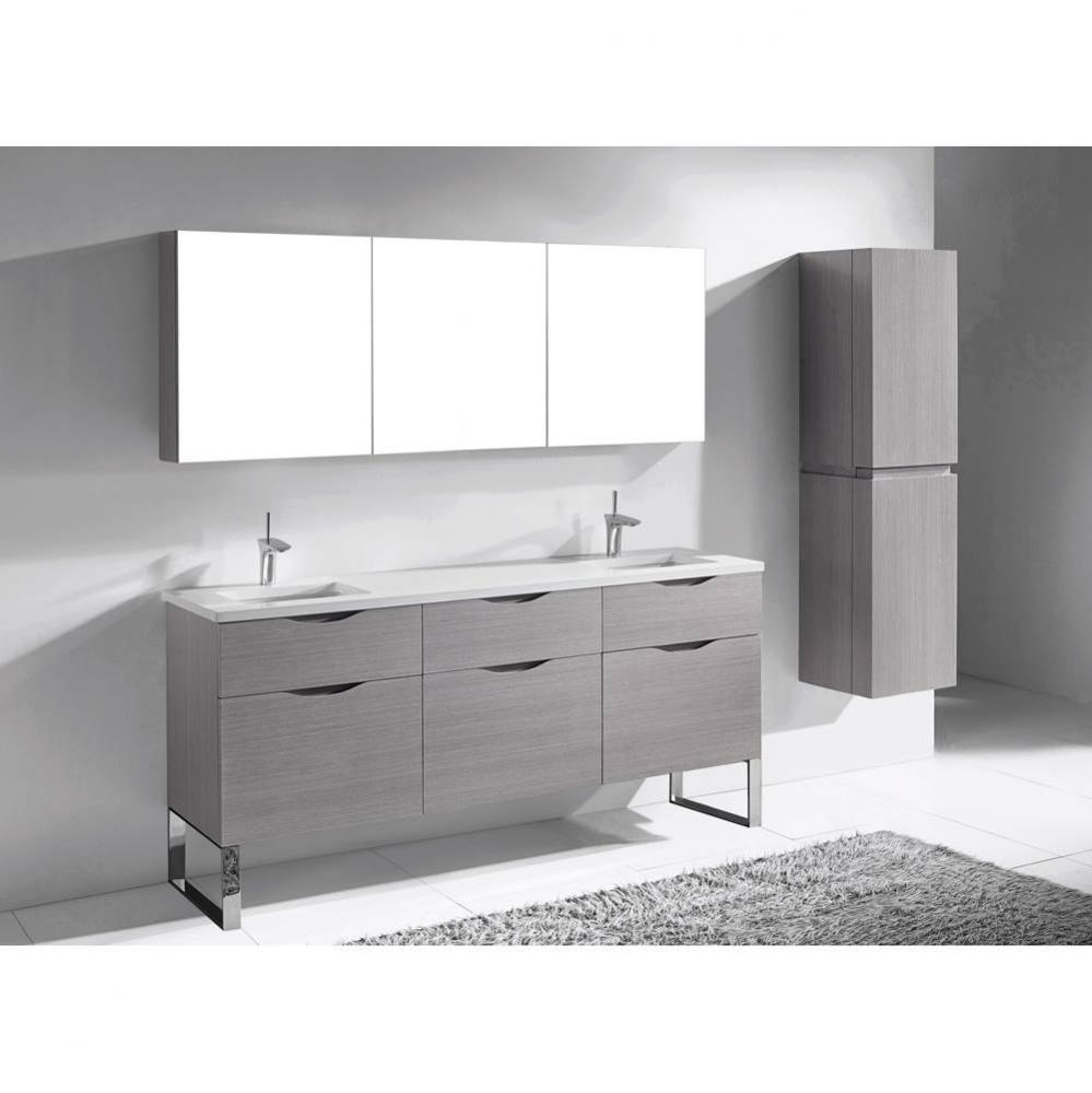 Milano 72'' Free Standing Vanity Cabinet Ash Grey/HW: Polished Chrome(PC)