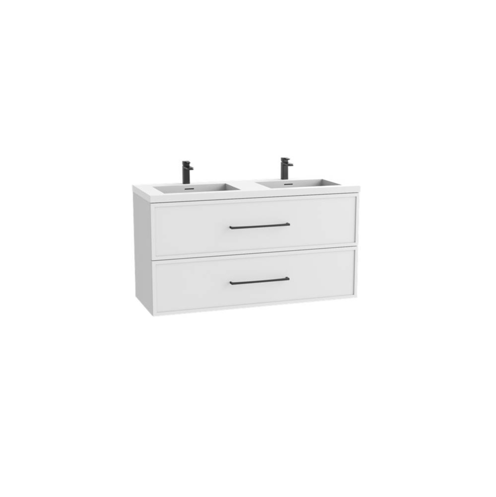 Apex 48D'' Wall hung  Vanity Cabinet in White Finish/HW: Polished Chrome(PC)