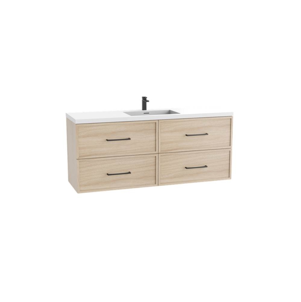 Apex 60C'' Wall hung  Vanity Cabinet in Natural Oak Finish/HW: Polished Chrome(PC)