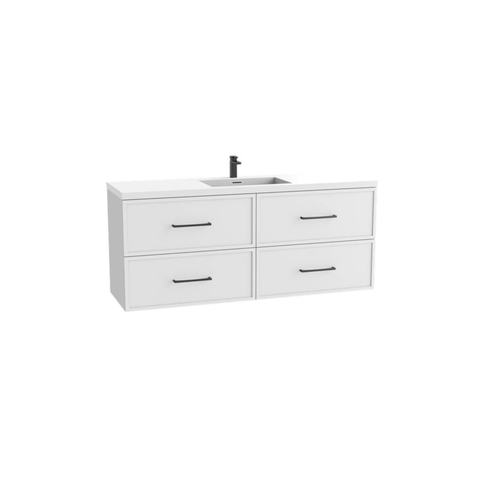 Apex 60C'' Wall hung  Vanity Cabinet in White Finish/HW: Polished Chrome(PC)
