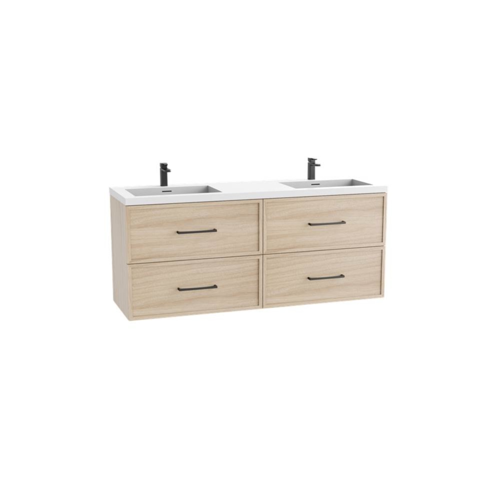 Apex 60D'' Wall hung  Vanity Cabinet in Natural Oak Finish/HW: No Handle
