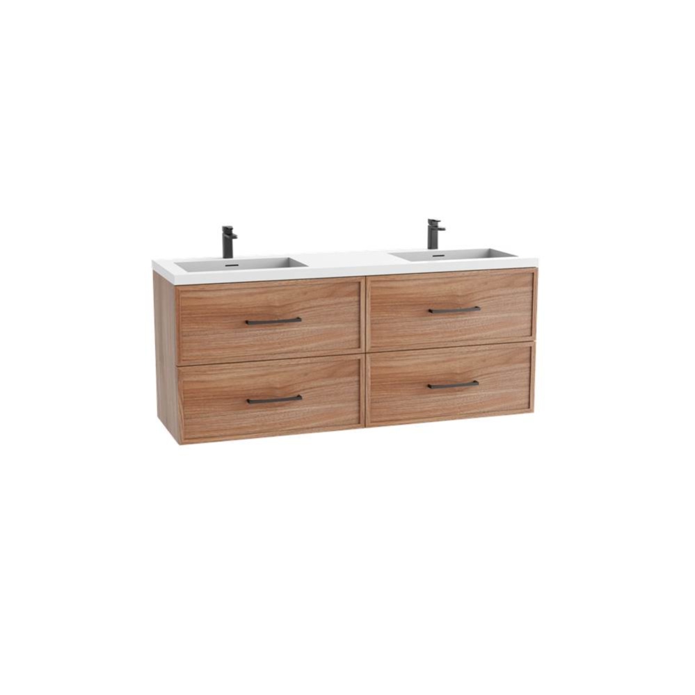 Apex 72D'' Wall hung  Vanity Cabinet in Natural Walnut Finish/HW: Polished Chrome(PC)