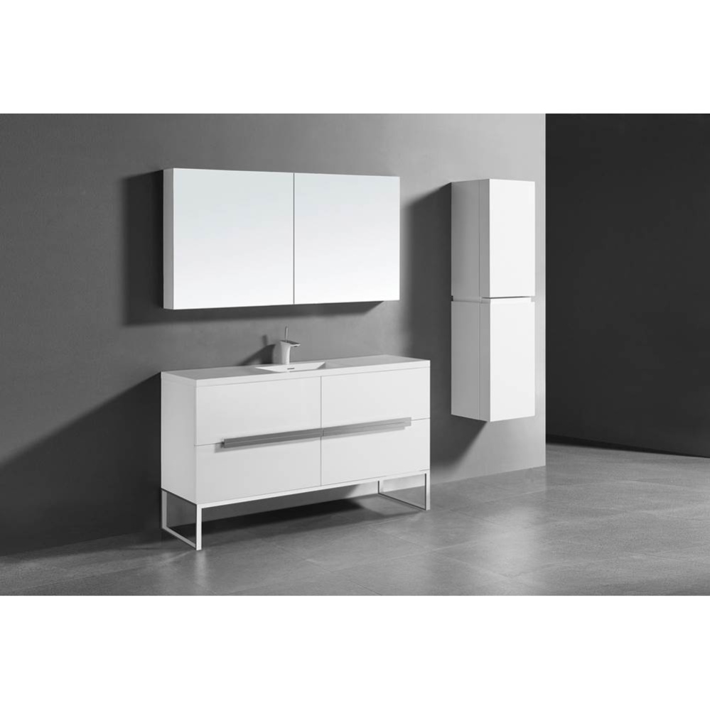 Soho 60C'' Free standing Vanity Cabinet in White/HW: Polished Chrome(PC)