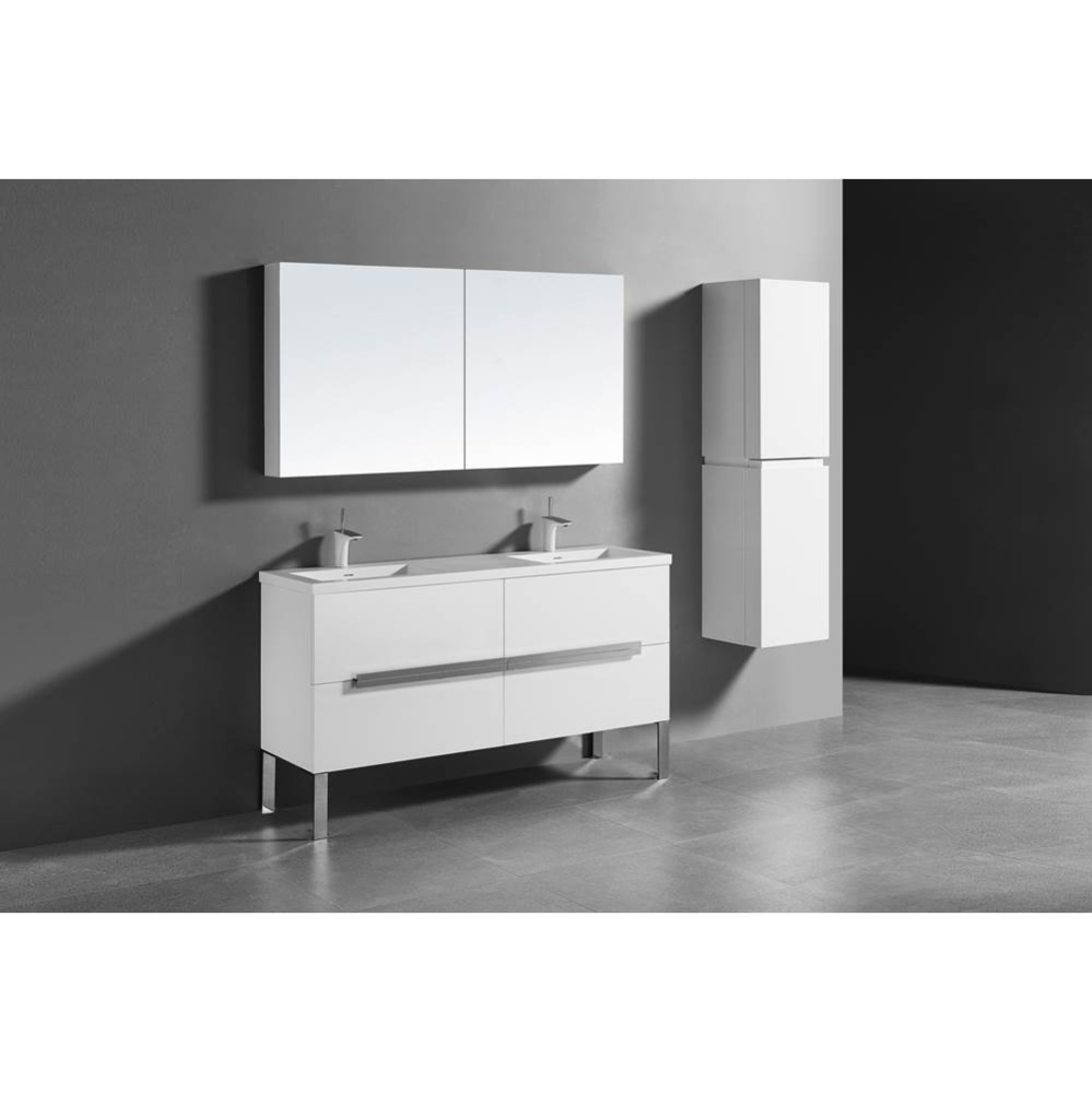 Soho 60D'' Free standing Vanity Cabinet in White/HW: Polished Chrome(PC)