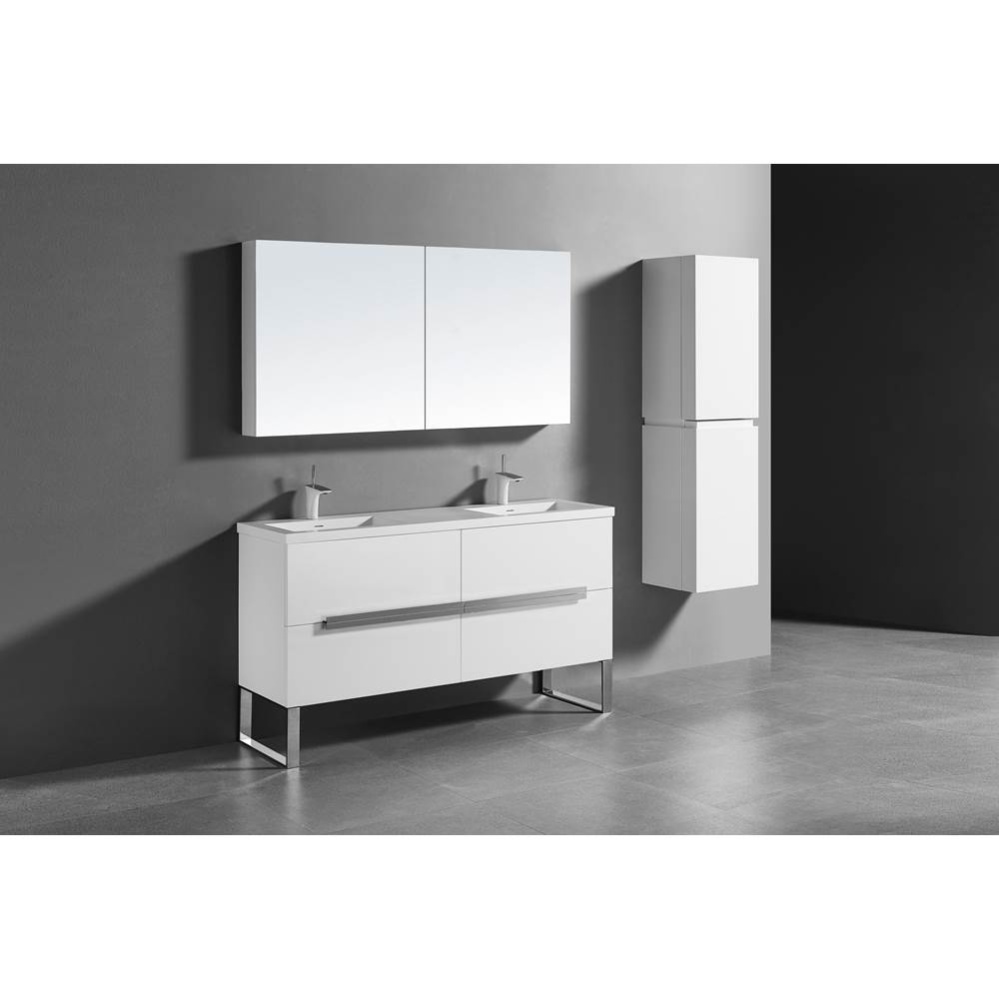 Soho 60D'' Free standing Vanity Cabinet in White/HW: Polished Chrome(PC)