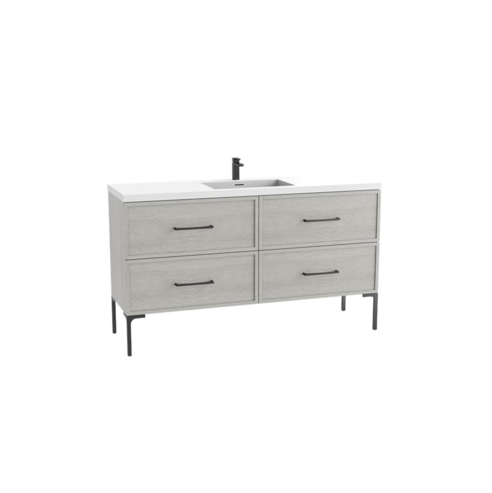 Peak 60C'' Free standing Vanity Cabinet in Coastal Grey/HW: Polished Chrome(PC)