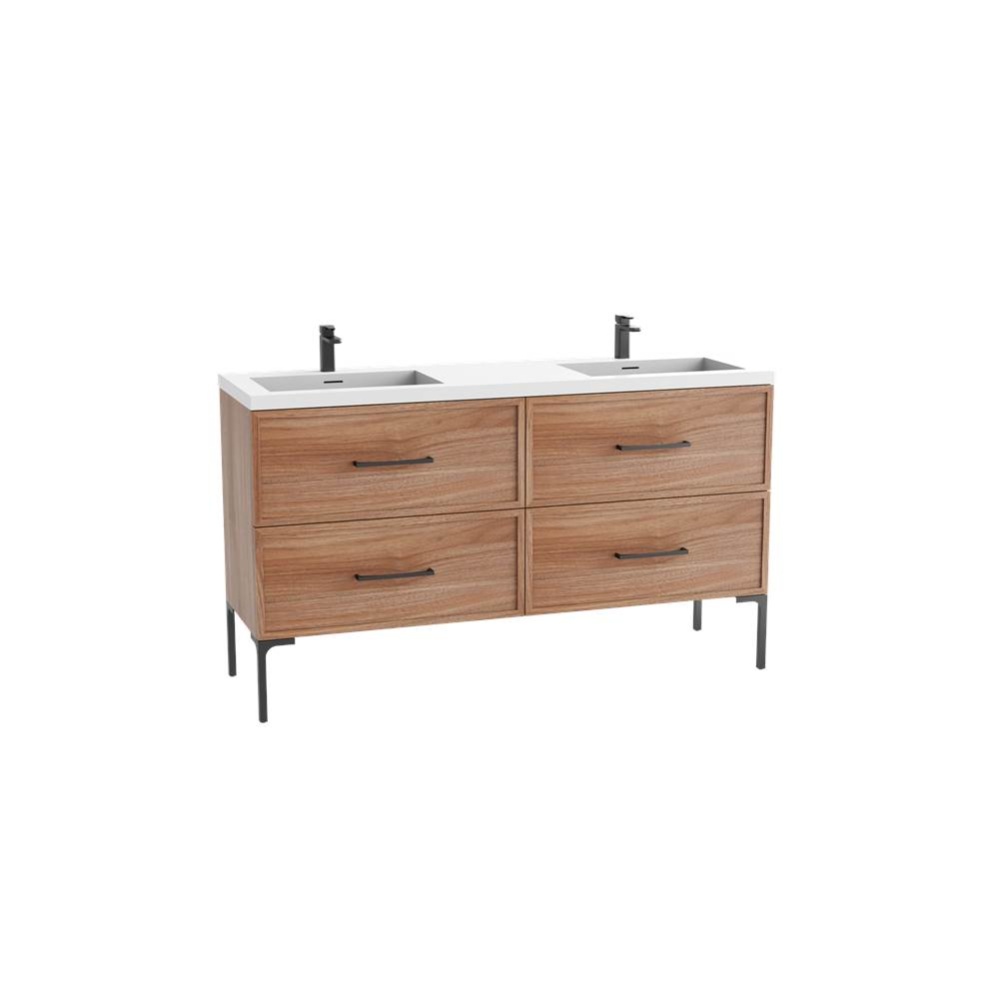 Peak 72D'' Free standing Vanity Cabinet in Natural Walnut/HW: Polished Chrome(PC)