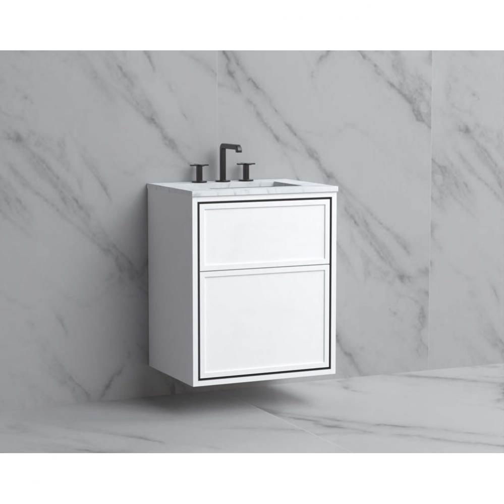 Edge 24'' Wall hung Vanity Cabinet in White/HW: No Handles - Inlay  Polished Chrome(PC)