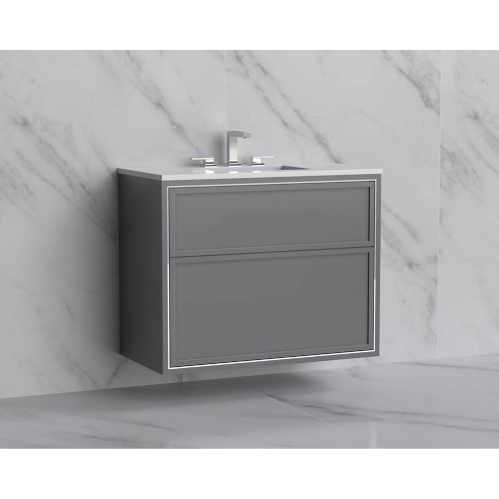 Edge 36'' Wall hung Vanity Cabinet in Studio Grey/HW: No Handles - Inlay  Polished Chrom