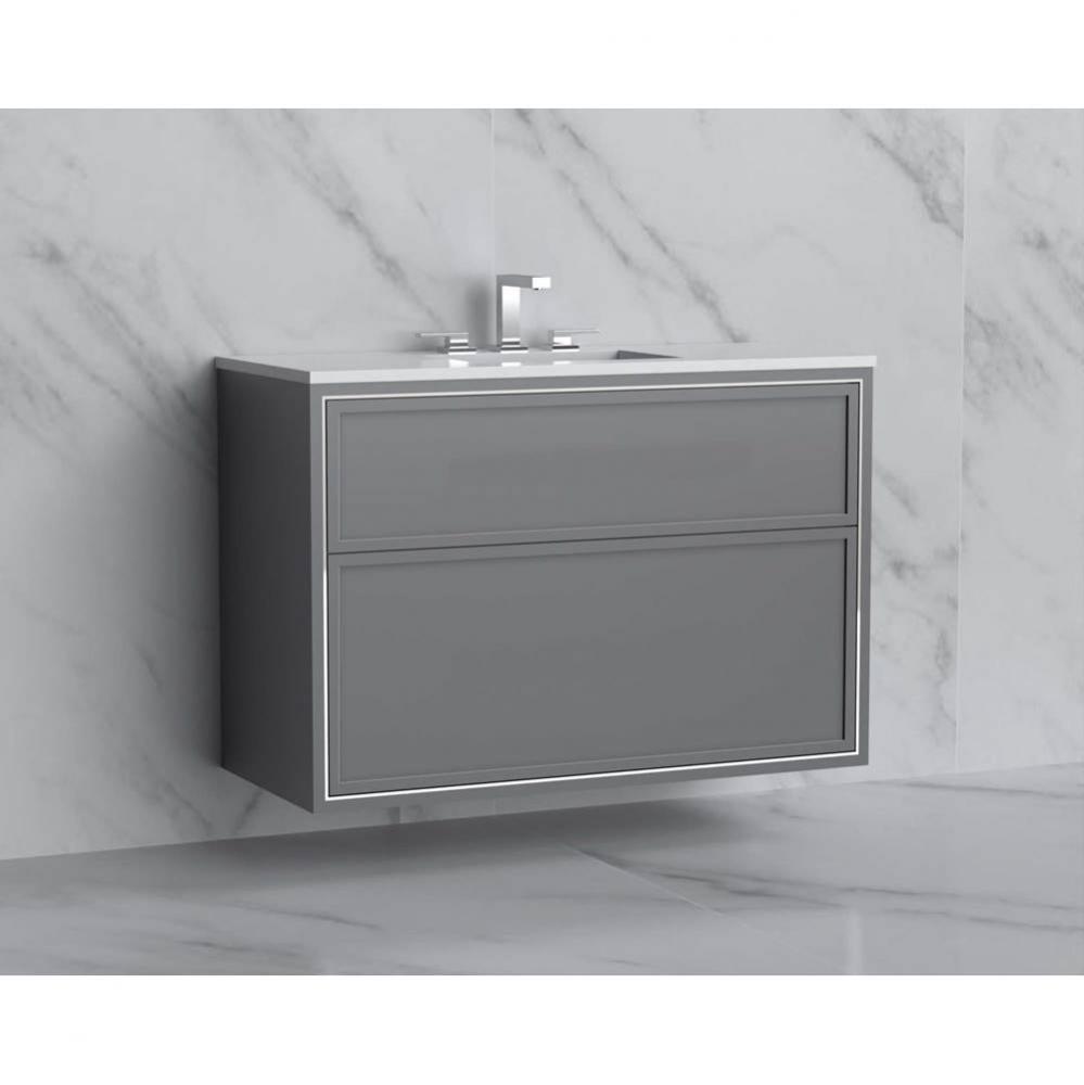 Edge 42'' Wall hung Vanity Cabinet in Studio Grey/HW: No Handles - Inlay  Polished Chrom