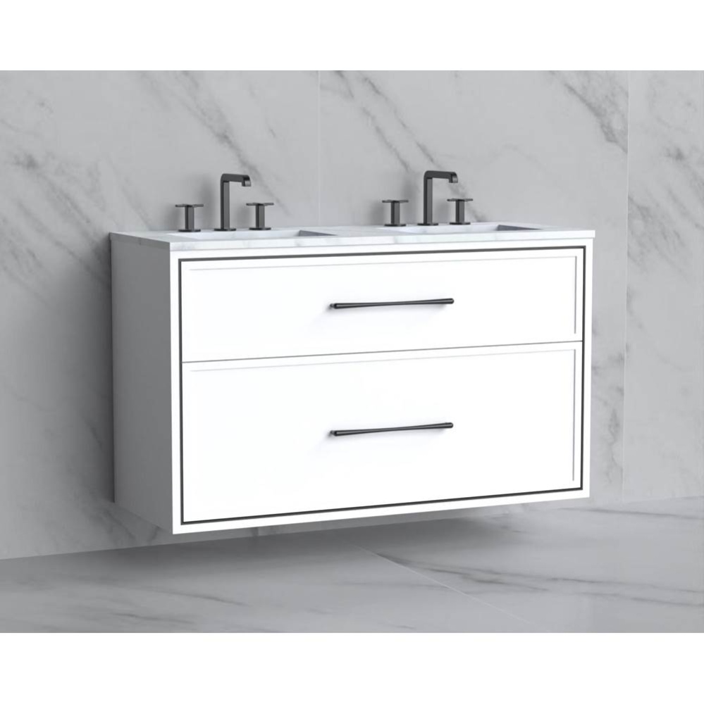 Edge 48D'' Wall hung Vanity Cabinet in White/HW: Handles Polished Chrome(PC)