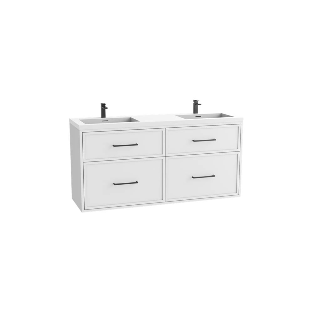 Edge SE  60D'' Wall hung Vanity Cabinet in White/HW: Handles Polished Chrome(PC)